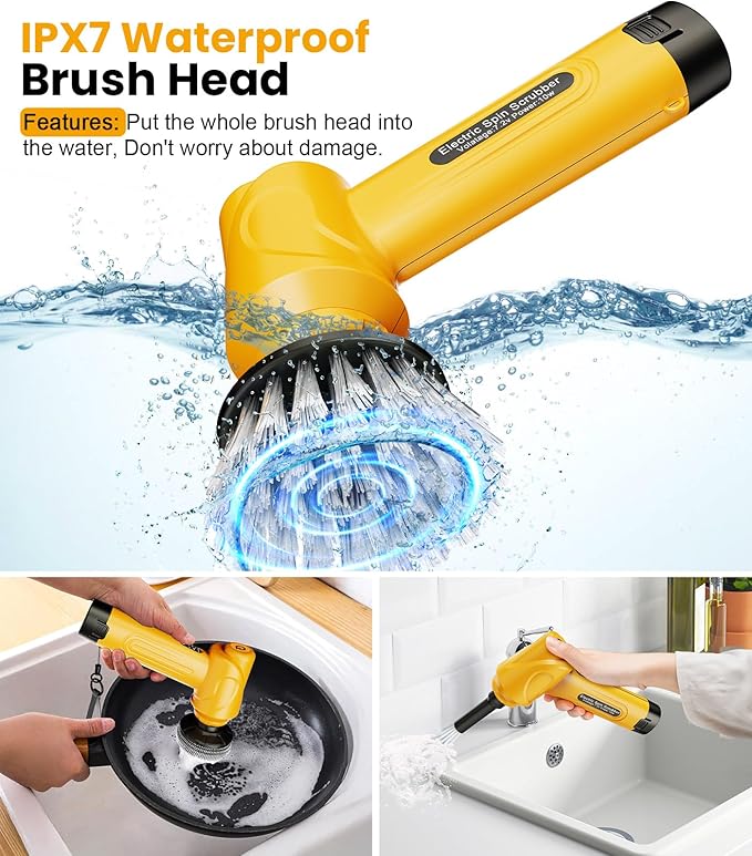 qimedo Battery Electric Spin Scrubber Q4, 800RPM Handheld Scrubber for Cleaning with Display, Power Dish Scrubber with 5 Heads, Shower Cordless Cleaning Brush for Bathroom/Sink/Window