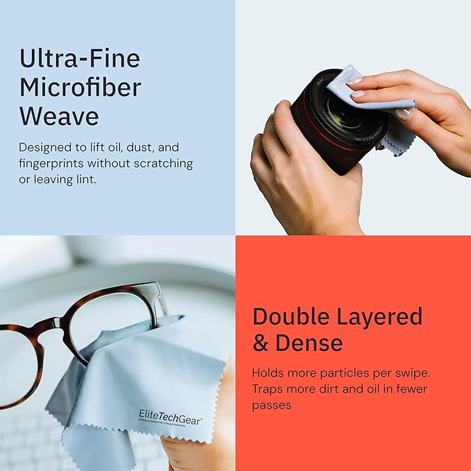 Elite Screens Microfiber Cleaning Cloth - 12 x 12 in, Pack of 4, Blue - Glasses Cleaning Cloth & Lens Wipes for Eyeglasses & Screens