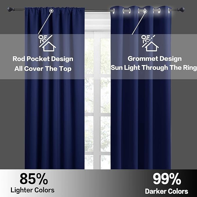 RYB HOME RV Curtains for Camper Windows - Soft Thermal Insulated Small Window Curtain Tiers for Cafe Kitchen Bedroom Basement Glass Door Window, W 42 x L 30 inches, Marine Blue, 2 Panels