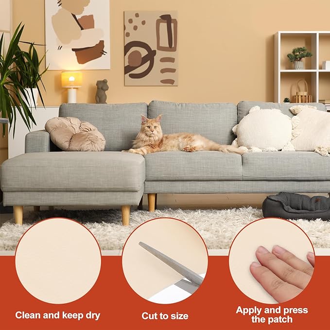 PATIKIL Leather Patches Tape for Furniture, 3.2 x 61 Inch Self Adhesive Vinyl Leather Repair Kit Cover Sheet for Couch, Sofa, Car Seats, Office Chair, Rice White