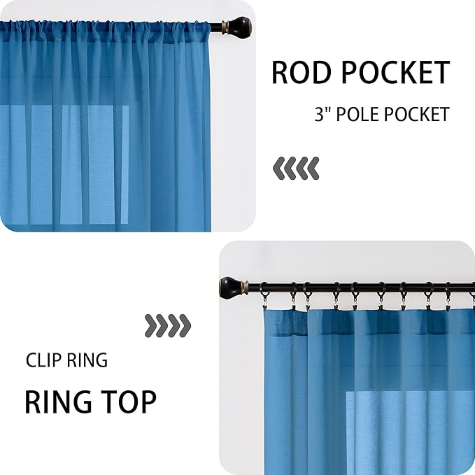 Tollpiz Small Sheer Door Curtain Closet Linen Textured Curtain Sheers Doorway Light Filtering Voile French Door Rod Pocket Curtains Patio Glass Door, 25 x 40 inches Long, Classic Blue, Set of 1 Panel