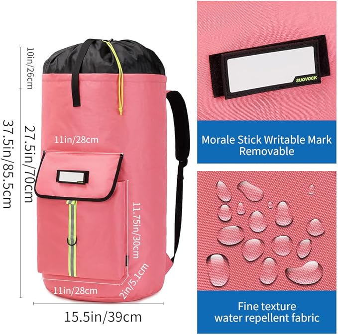 laundry bag backpack,extra-large heavy duty laundry bags,laundry backpack for college students,drawstring closure (bright red Laundry Backpack)