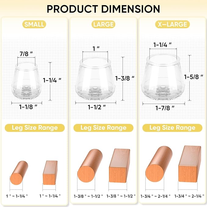 BALEINE 16 Pack Silicone Chair Leg Floor Protectors, Stool Leg Protectors Cap, Non-Slip Chair Leg Caps for Hardwood Floors (Clear, X-Large, 16 Pack)
