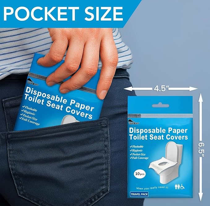 Disposable Toilet Seat Covers Flushable XL 50 Pack – Adults & Kids Potty Training Travel Toilet Seat Cover – 100% Biodegradable Public Restroom Protection for Airplane, Camping, Festivals