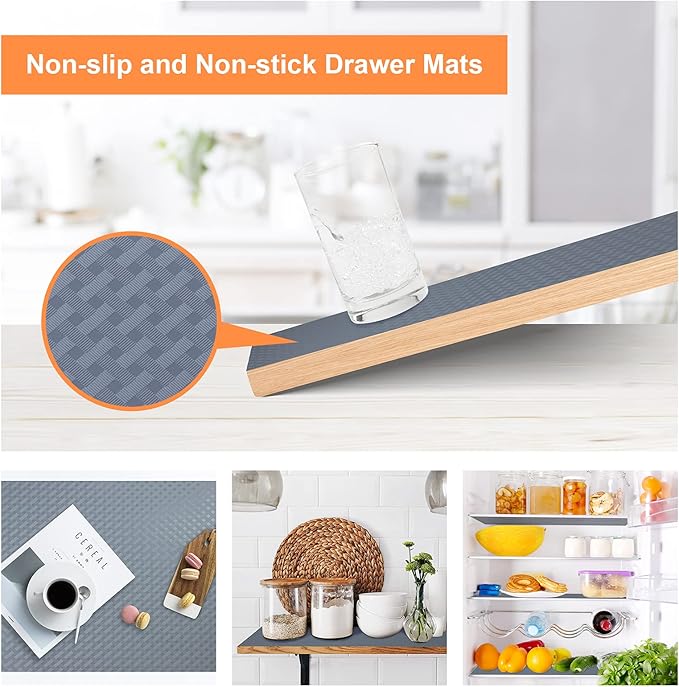 Shelf Liners for Kitchen Cabinets Refrigerator Liners Waterproof & Oil-Proof Kitchen Cupboard Liner Non-Slip Drawer Mats EVA Material Non Adhesive Fridge Mats for Shelves 11.8 x 59 Inches