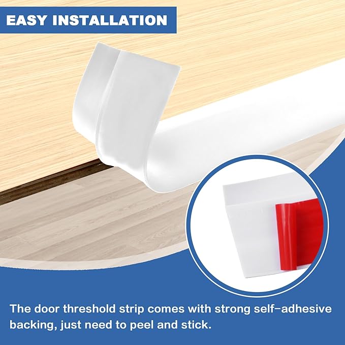 Vinyl Door Threshold Flooring Transition Strip Self Adhesive Carpet Edging Strip for Laminate Doorway Edge Threshold from 2/5" to 3/5" (White, 3.3 Ft)