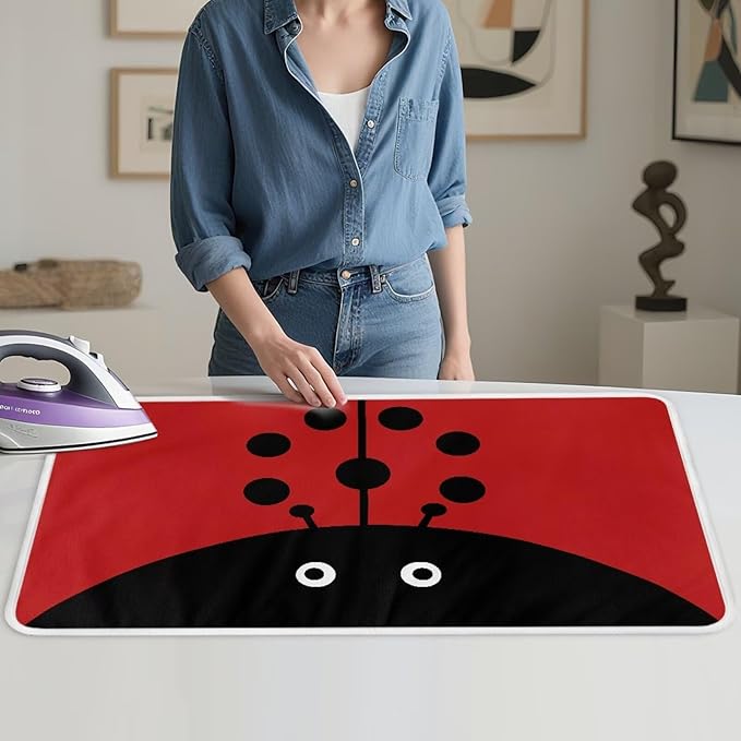 Cute Iron Mat Blanket Travel Foldable Ladybugs Ironing Pad Fabric Ironing Board Cover for Top of Tabletop,Brown Thick & Large Portable Iron Pads 32 x 16 Inch