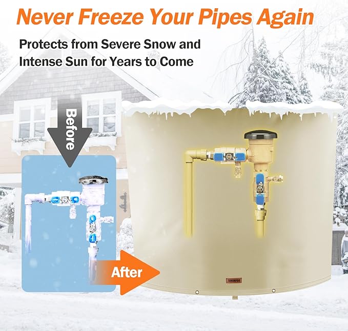 Backflow Preventer Pipe Insulation Cover (5°F) - Irrigation Sprinkler Valve Insulated Pouch - Water Well Pump Cover - Sturdy 5 Layers for Winter Freeze Protection, 40" W x 40" H, Beige