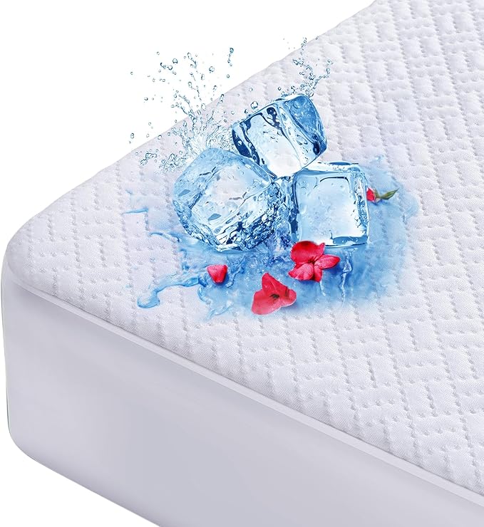 Cooling Waterproof Mattress Protector California King Size, Mattress Cover 3D Air Fabric Mattress Pad Cover Smooth Soft Breathable Noiseless, 8''-21'' Deep Pocket