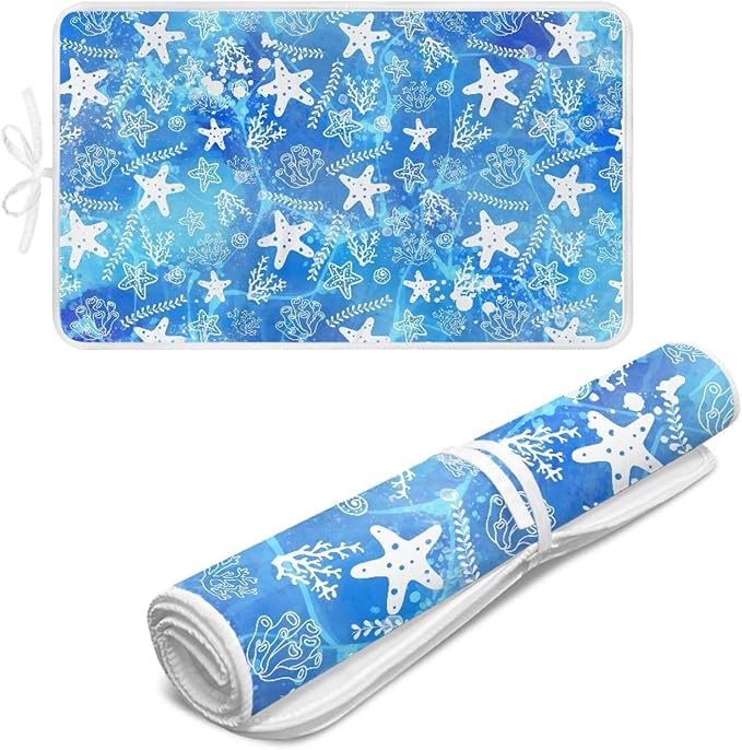 Ironing Mat Thickened Blue Stars Ironing Blanket Travel Portable Ironing Pad Travel Isolate Heat Pad Cover for Washer Dryer Table Top Countertop 32 x 16 Inch