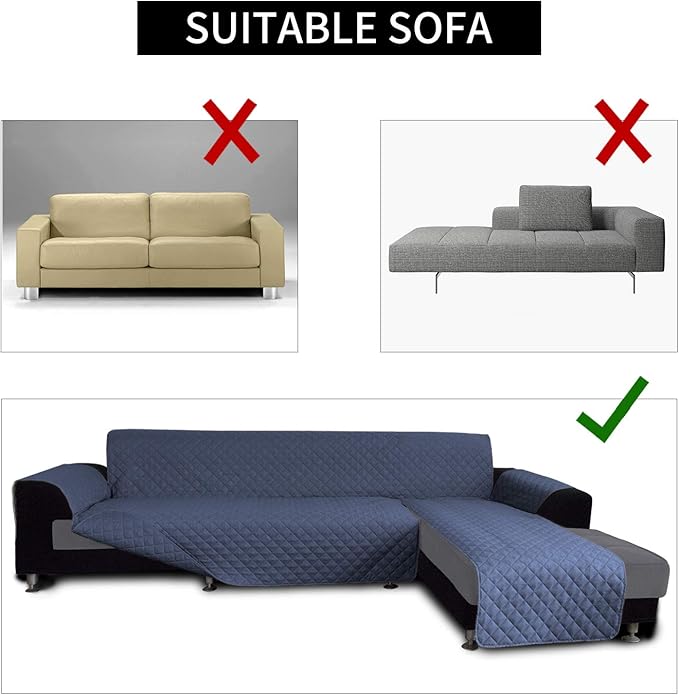 Easy-Going Slipcover for L-Shape & Sectional Couches - Reversible Chaise Lounge Cover - Dog & Cat-Proof Furniture Protector (Large, Dark Blue)