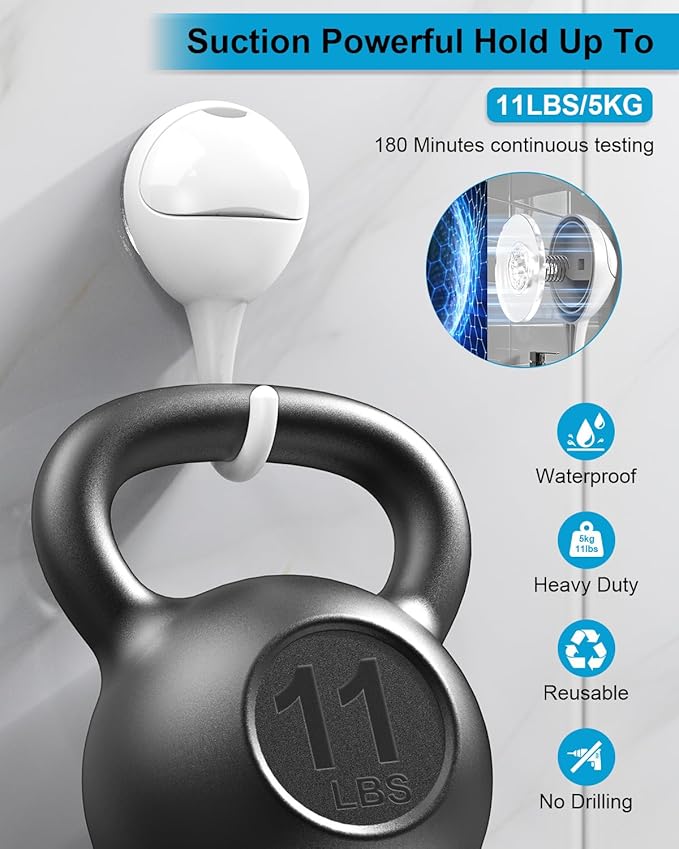 JOTPE 4-Pack Large Suction Cup Hooks for Shower, Removable Shower Hooks for Inside Showers with Deep Curve Hook, Suction Hook for Bathroom Wall Glass Window - Max Hanging up to 11 LB on Smooth Surface