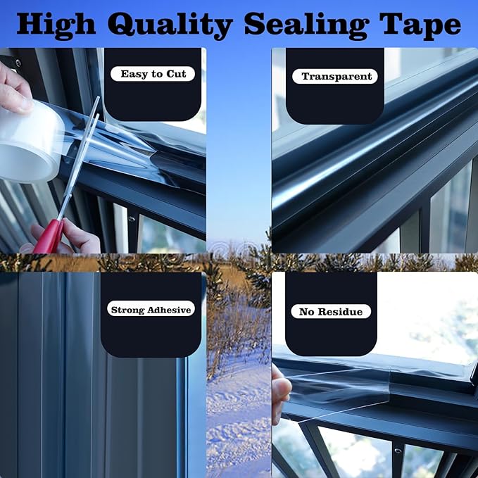 Transparent Window Weather Sealing Tape 2.76 Inch x 16.5 FT Weather Stripping Residue-Free Clear Window Insulation Tape for Doors Windows and Shower Glass
