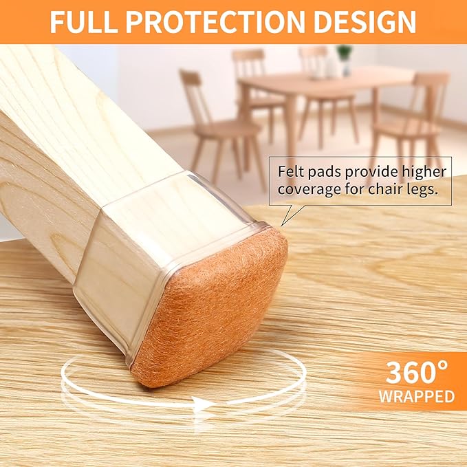 Ezprotekt Chair Leg Floor Protectors for Hardwood Floors, Felt Furniture Pads, Silicone Felt Furniture Leg Pads Caps Covers for Table Desk Sofa No Scratches and Reduce Noise (M Fit: 0.75" - 1")
