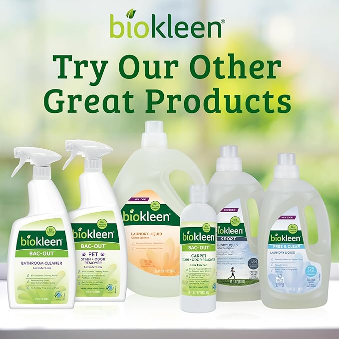 Biokleen Bac-Out Stain Remover for Carpet, Clothes - 32 Ounce and Gallon Refill - Enzymatic, for Pet Stains, Laundry, Diapers, Wine, Carpets, & More, Eco-Friendly, Plant-Based