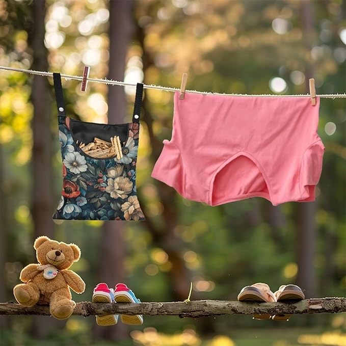 Art Flowers Clothes Pin Bags Clothespin Bag Holder Clothespin Holder 14.5 x 12 Inch Clothespin Bag for Clothesline Outdoor Outside Laundry Room Lightweight Clothespin Bag for Easy Hang, CZB94