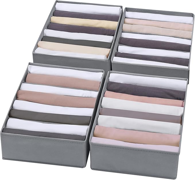 4 Packs T-shirt Drawer Organizers for Clothing,8 Grids Compartment Wardrobe Storage Box, Washable Clothes Organizer for Folded Clothes, Legging, Silk Scarve