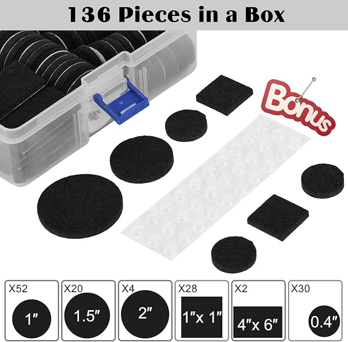 Felt Furniture Pads 136 Pieces, Felt Pads for Furniture Black 5mm Thick, Floor Savers for Furniture Anti Scratch, Best Floor Protectors with Case for Hardwood Floors