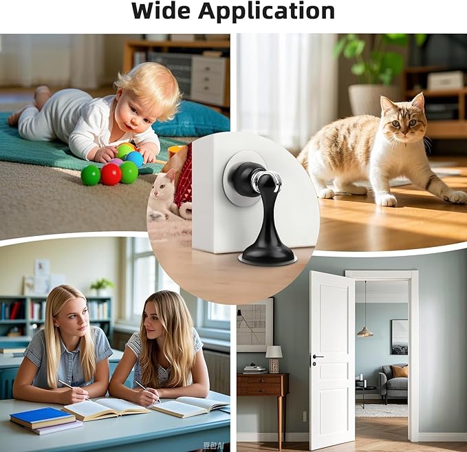 Probrico Black Magnetic Door Stoppers for Bottom of Door, Stainless Steel Magnet Door Catch Door Stops to Keep Door Open, Heavy Duty Door Holder, Wall and Floor Mounting, 6 Pack