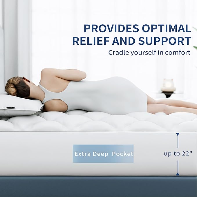Sunflower King Mattress Pad, Hypoallergenic Cotton Mattress Cover, 18-22" Extra Deep Pocket Quilted Protector, Breathable&Noiseless