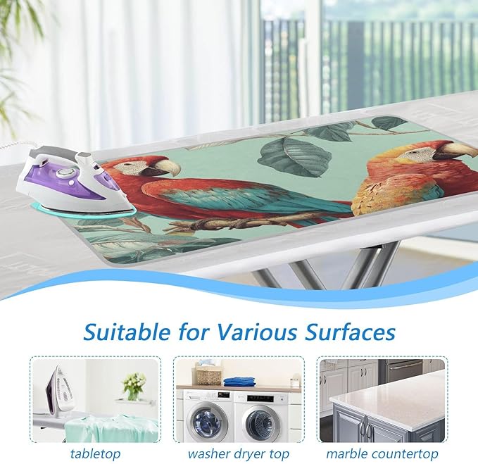 Tropical Parrots on The Branc Ironing Mat Thickened Ironing Blanket Travel Portable Double-Side Using Ironing Pad Travel Isolate Heat Pad Cover for Washer Dryer Table Top Countertop 27.6x47.2