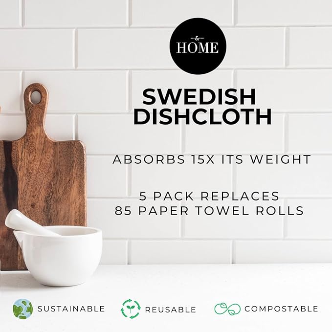 HALL & PERRY Swedish Dishcloths for Kitchen, 5-Pack, Reusable Cellulose Sponge Cloths for Kitchen & Cleaning – Eco-Friendly, Ultra-Absorbent, Quick-Drying (Cherry Red)