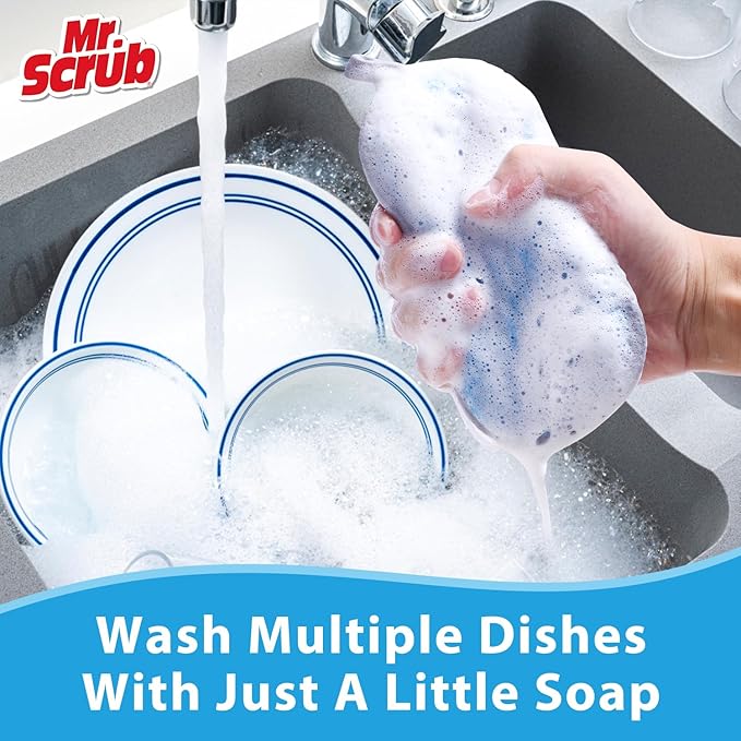 Sponges Kitchen Dish Sponge for Washing Dishes Cleaning Kitchen, All-Purpose, 6 Pack, Non Scratch, Rough Scrubbers Side for Non-Stick Cookware, Soft Microfiber Scrub Side for Dishes, Mr. Scrub