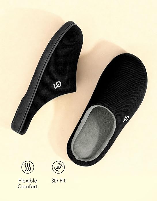 VeraCosy Men's Two-Tone Memory Foam House Slippers Indoor Outdoor Durable Rubber Sole