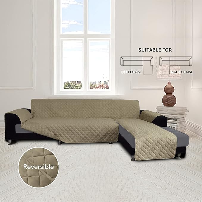 Easy-Going L Shape Sectional Sofa Cover - Reversible Chaise Lounge Slipcover, Pet & Kid Friendly (Small, Beige/Beige)