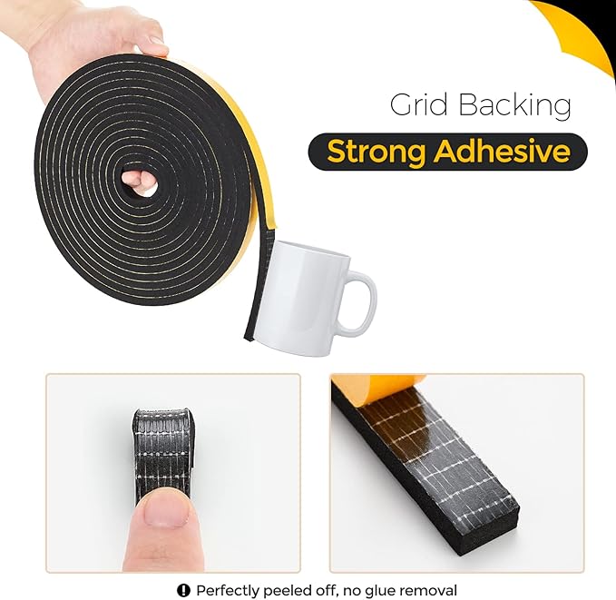 13 Feet Weather Stripping Door Seal, 1" Wide X 3/8" Thick Door Seal Strip High Density Foam Tape Adhesive Strip for Door Soundproofing,Window Insulation (1" x 3/8" x 13FT,Black)