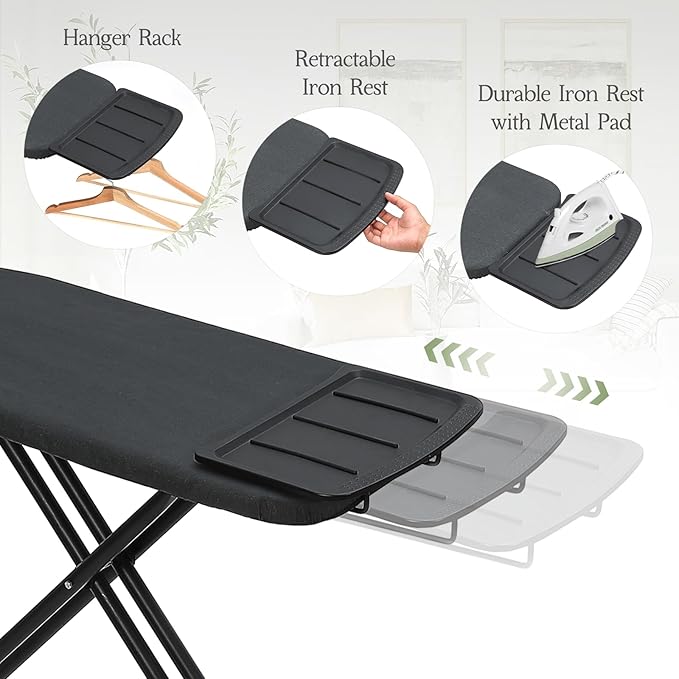 Ironing Board 48x15, Wide Heavy Duty Full Size Iron Board with Retractable Iron Rest, BlissBoard Sturdy Frame with Ultra Thick Padding, Heat-Resistant Cover, Height-Adjustable