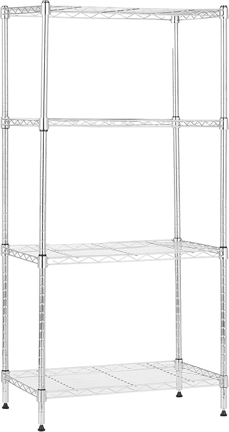 Amazon Basics 4-Shelf Adjustable, Storage Shelving Unit, (200 Pound Loading Capacity per Shelf), Steel Organizer Wire Rack, 13.4"D x 23.2"W x 48"H, Chrome