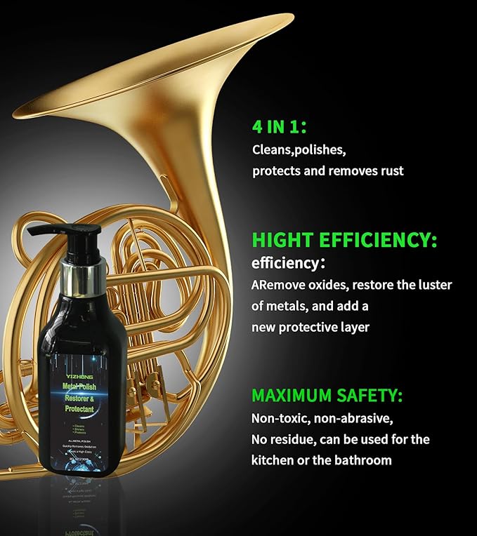 Musical Instrument Polishing Cleaning, Rust Removal, Restoration & Oxidation Protection Kit Various Instruments, Suitable for Brass, Silvering,Chrome-Plated Metal, Stainless Steel Surfaces