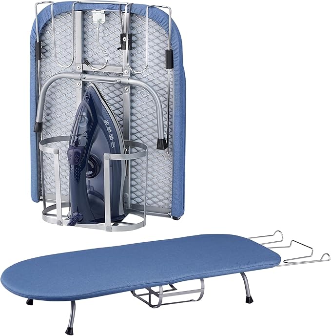 BiJun Small Ironing Board, Foldable Table Top Ompact Portable Mini Ironing Board w/Iron Rest, Set for Dorm Rooms, RVs, Travel Apartments Blue