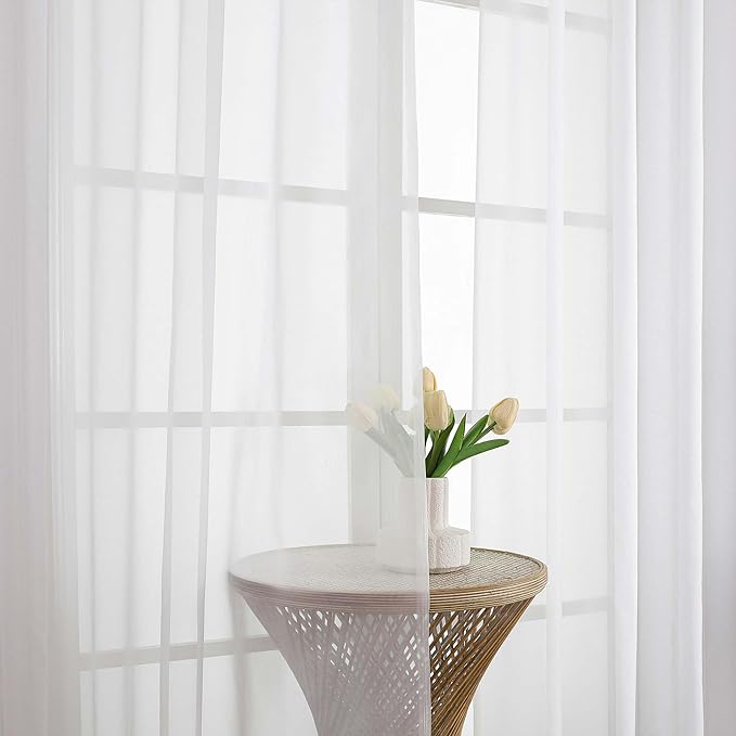 Chyhomenyc Extra Long White Sheer Curtains 120 Inches Long 2 Panels, Light Filtering White Curtains for Living Room, Soft Gentle Voile Rod Pocket Bedroom Window Drapes, 59Wx120L Inch, 10FT, 2PCS