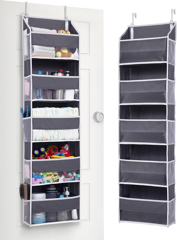 ULG 1 Pack Compact Size Over Door Organizer Slim Door Storage for Small-Sized Doors, 5 Shelves, Dark Gray