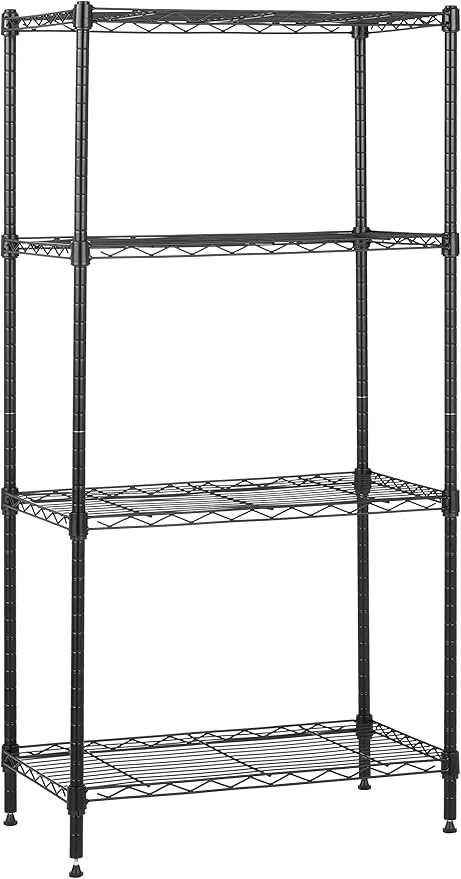 Amazon Basics 4-Shelf Steel Wire Storage Rack, Adjustable, Sturdy, Easy Assembly, 13.4 D x 23.2 W x 48 H in, Black