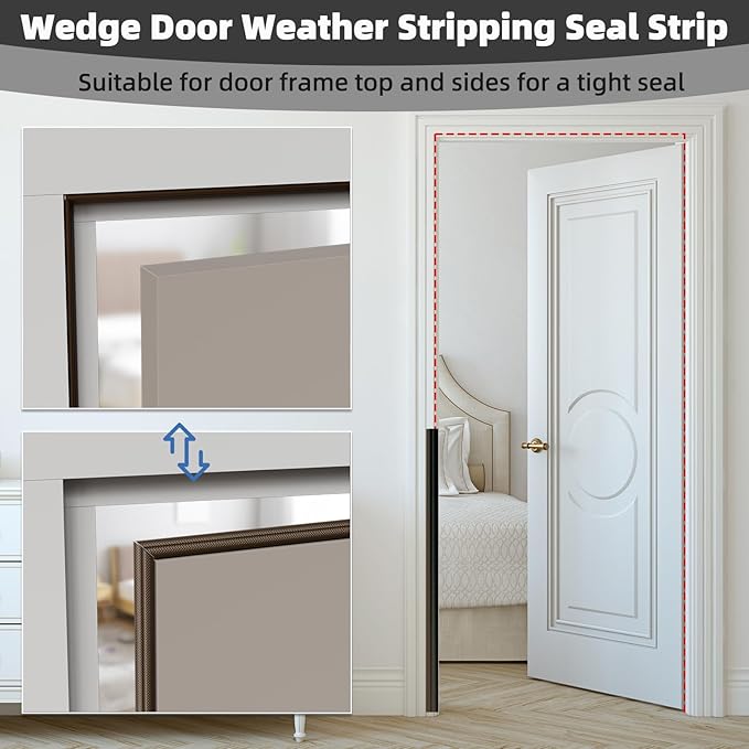 196" Wedge Weather Stripping Door Seal Strip for Door Frame & Window,Self Adhesive Window Insulation Draft Stopper Seal for Winter,Gray Foam Door Gap Filler for Soundproofing Light Blocker,Brown