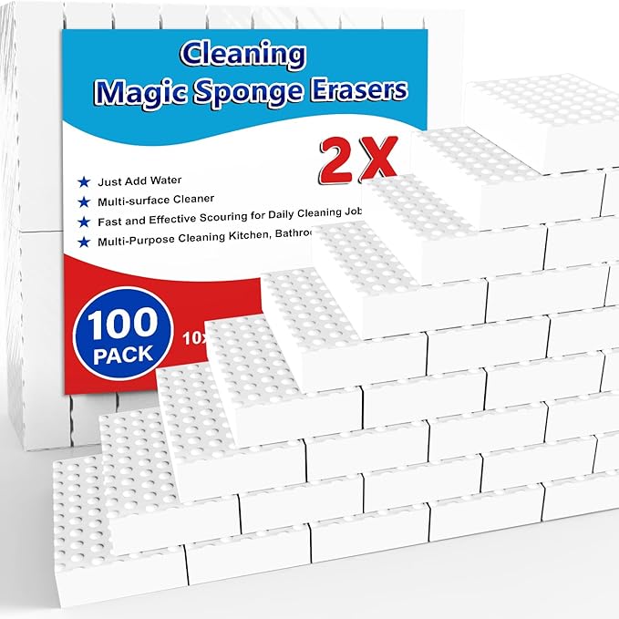 Magic Sponge Erasers, 100 Pack 2X Density Stronger Melamine Sponge Foam Pads, Multi-Functional Household Cleaning Cleaner for Kitchen, Bathroom, Bathtub, Sink, Wall Cleaner