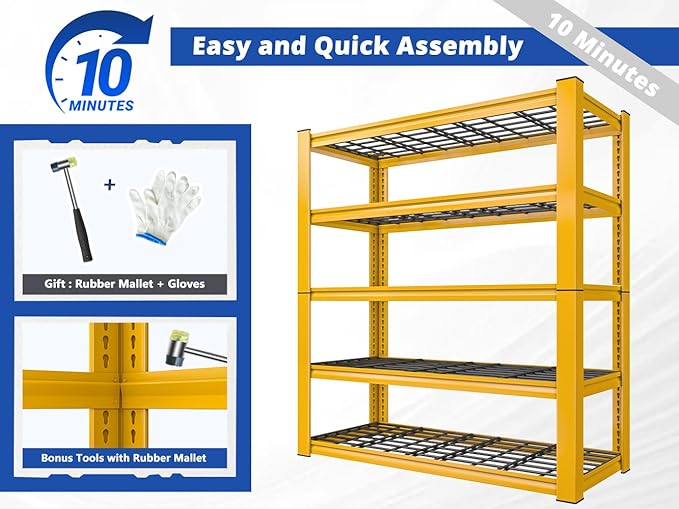 REIBII 72''H Garage Shelving 3010 LBS Storage Shelves Adjustable Metal Shelving 5 Tier Metal Shelves for Storage Industrial Shelf for Kitchen Pantry Warehouse Basement 72" HX35.5 WX16 D, 4 Pack