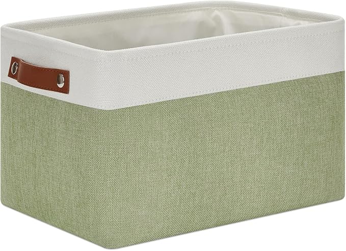 DULLEMELO Fabric Storage Bin for Laundry, Home, Foldable Storage Basket for Shelves, Toys, Collapsible Storage Basket Bin for Office, Closet,Bedroom(White&Green)