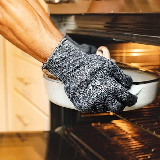 Grill Armor Oven Gloves 932°F Extreme Heat & Cut Resistant Oven Mitts with Fingers for BBQ, Cooking, Grilling, Baking –Accessory for Smoker, Cast Iron, Fire Pit, Camping, Fireplace, Griddle & More
