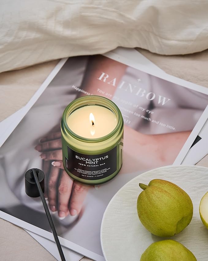 M&SENSE Eucalyptus & Mint Candles for Home Scented, Clean Non Toxic Aromatherapy Candle Gift 7.05oz 50 Hours Burn for Stress Relief Meditation Yoga Relaxing SPA