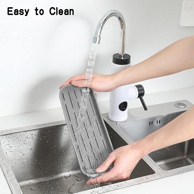 Silicone Kitchen Sink Organizer Tray for Multiple Usage,Eco-Friendly Sponges Holder for Kitchen Bathroom Counter or Sink,Dish Soap Dispenser,Scrubber,Bottle,Cup (Grey, 12"×4")