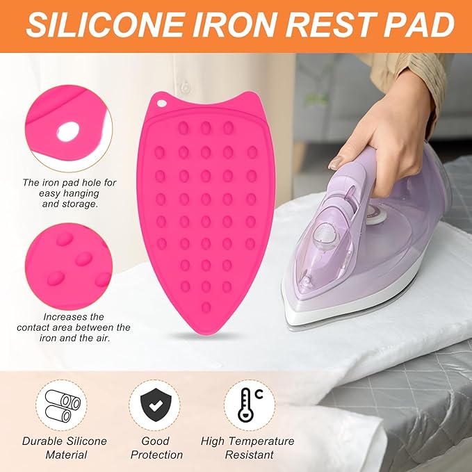 PATIKIL Silicone Iron Rest Pad, 2 Pcs Multipurpose Hot Heat Resistant Iron Rest Plate Protective Pad for Ironing Board Hot Resistant Steamer Steam Compact Mat, Rose Red