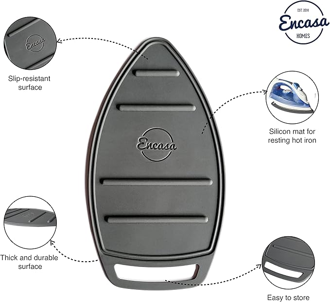 Encasa XO Silicon Mat for Hot Iron Rest - Heat Resistant, Anti - Slip, Thicker Pad for Protecting Your Table During Ironing, Non-Burning, Machine Washable, Durable - Grey