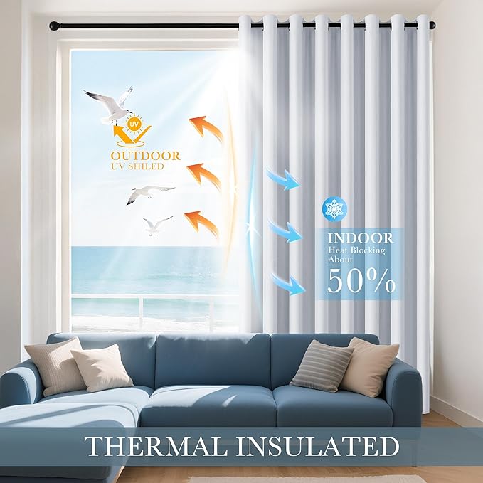 PONY DANCE Blackout Curtains for Bedroom 72 Inch Length 2 Panels Set, Privacy Thermal Insulated Room Darkening Grommet Drapes for Living Room Window, W34 x L72 Inch, Greyish White