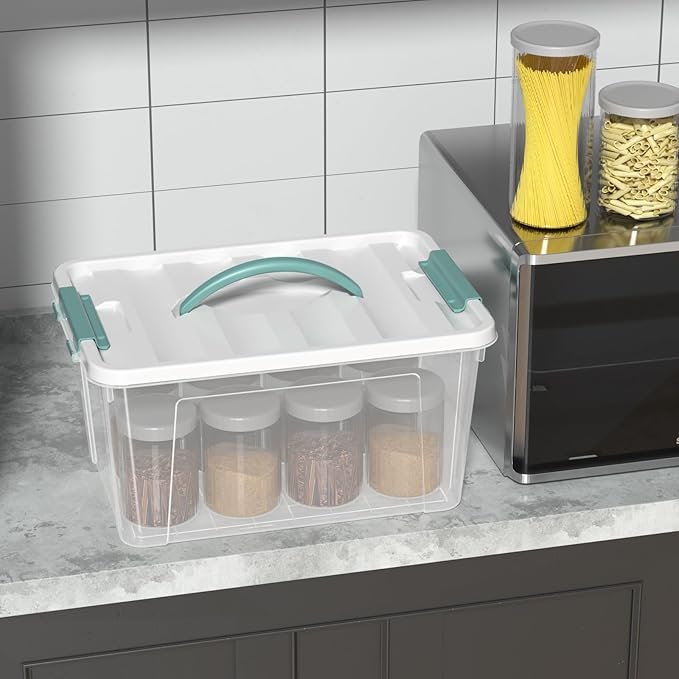 Xyskin 6 Pack 14 Quart Stackable Plastic Storage Bins with Lids and Latching Buckles, Storage Latch Box/Bins, Clear