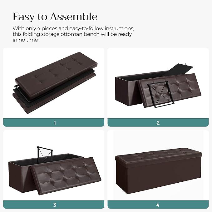SONGMICS MAZIE Collection - 43 Inches Storage Ottoman Bench with Flipping Lid, Storage Chest with Iron Frame Support, Load 660 lb, for Living Room, Bedroom, Synthetic Leather, Brown ULSF75BR
