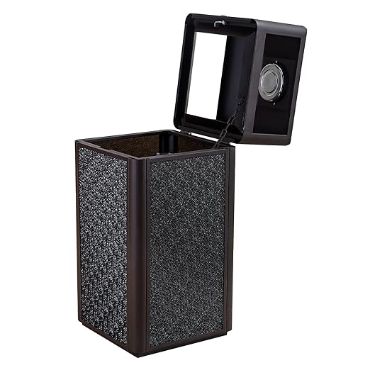 Square Waste Container with Dome Lid | Commercial Outdoor Garbage and Trash Container,Coffee 15 Gallon